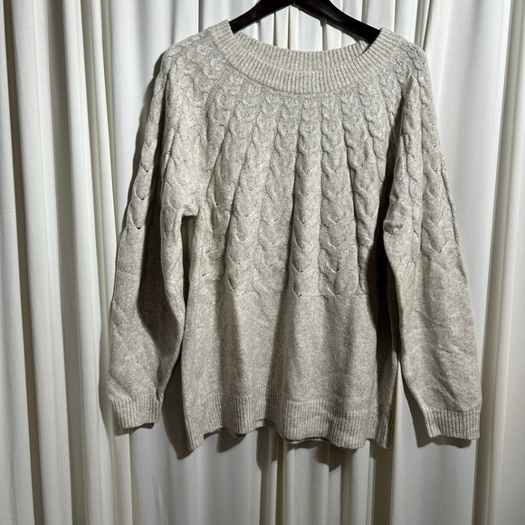 St. John's Bay Sweaters - St. John's Bay Long Sleeve Cream/Beige Cable Knit Sweater Women's Size XL